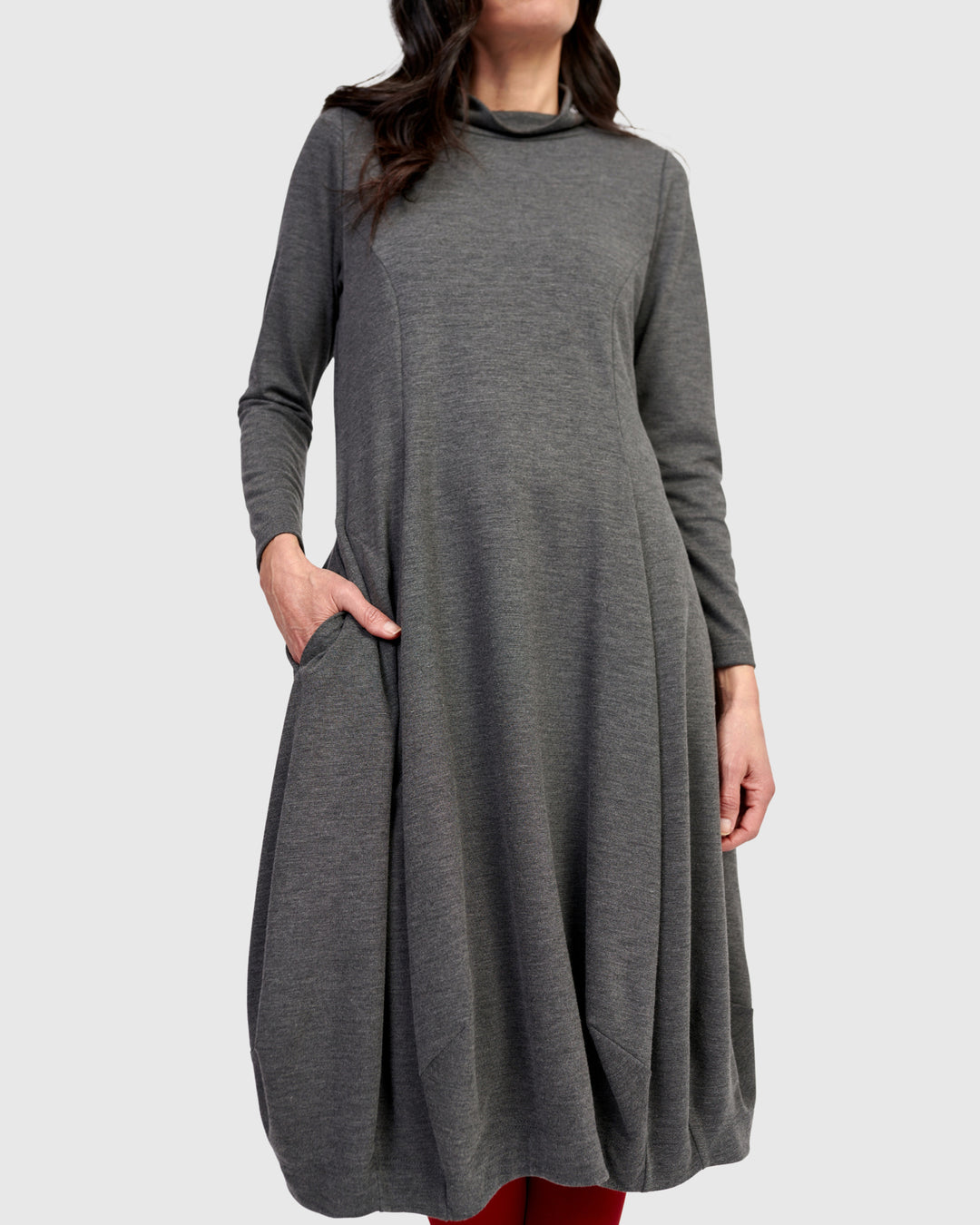 Essential Heavyweight Turtleneck Dress, Grey