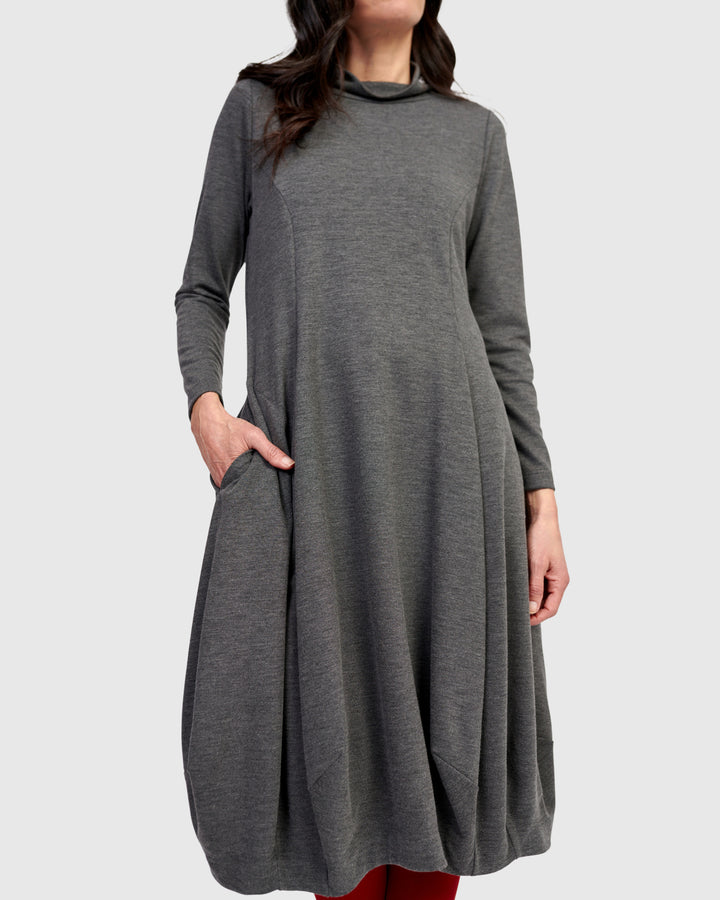 Essential Heavyweight Turtleneck Dress, Grey