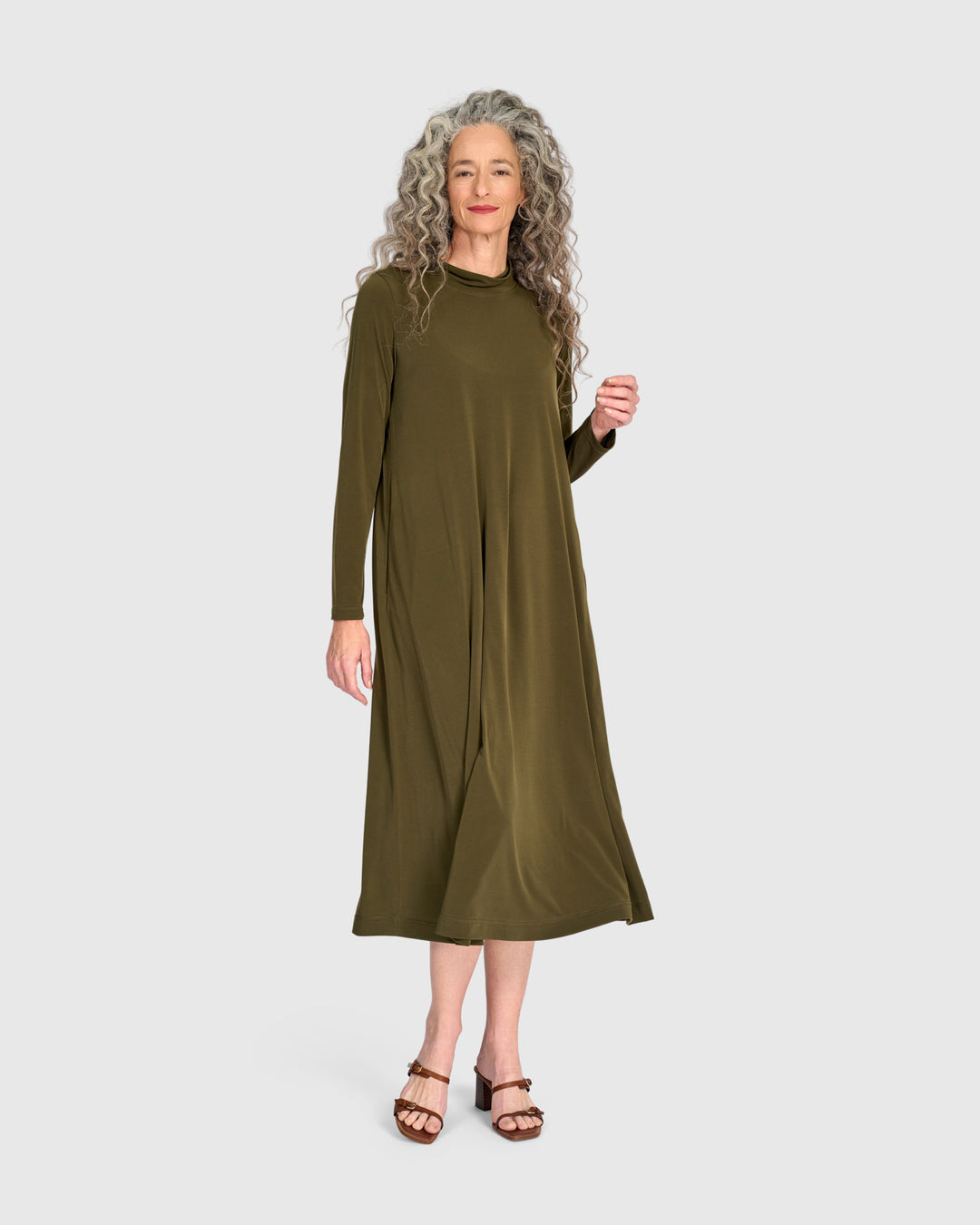 Essential Slinky A-line Dress, Khaki