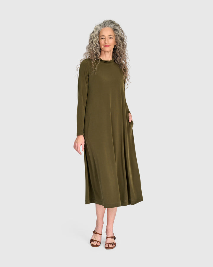 Essential Slinky A-line Dress, Khaki