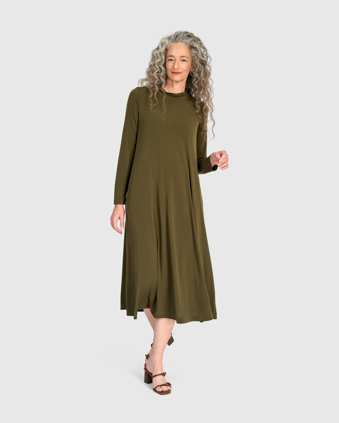 Essential Slinky A-line Dress, Khaki