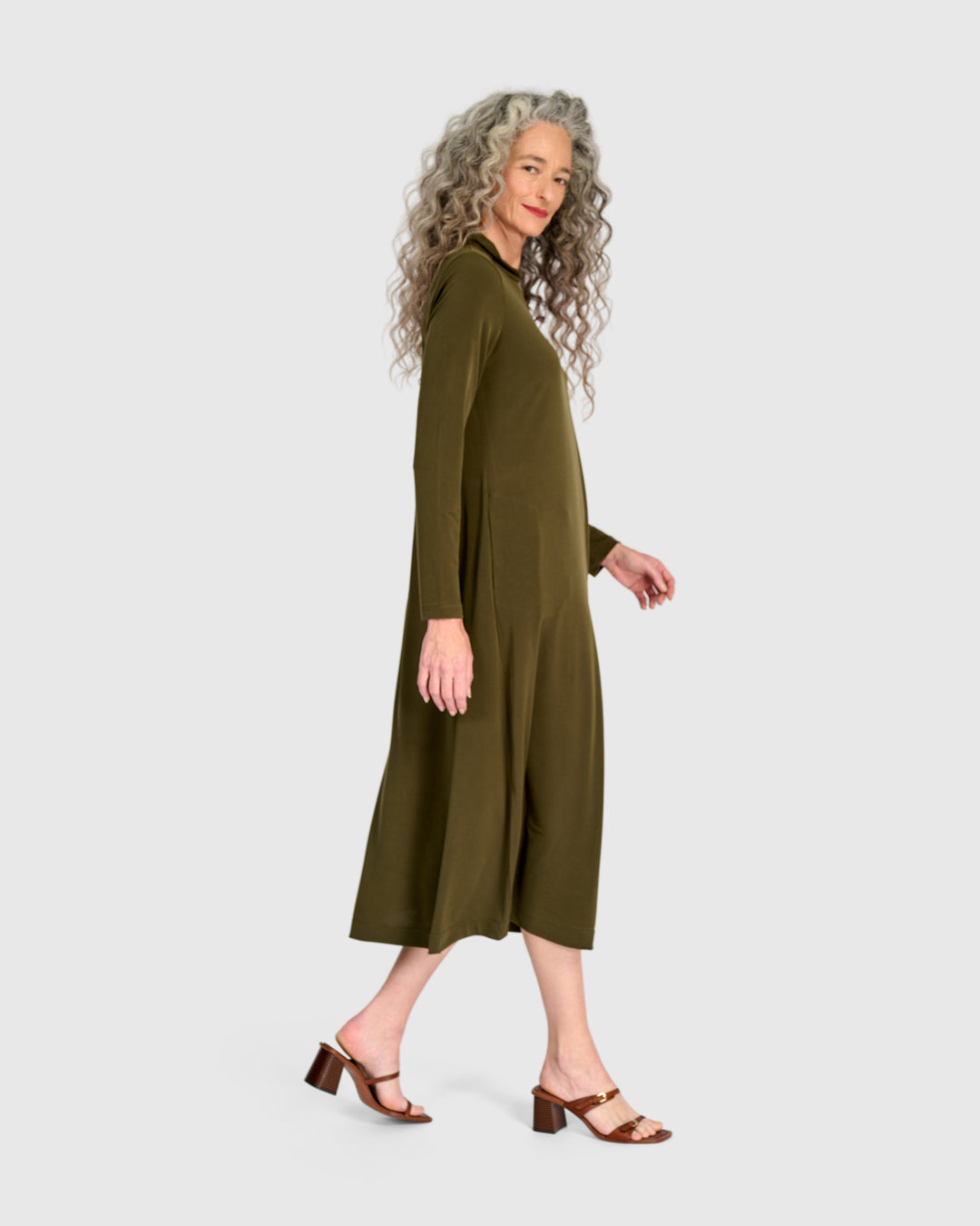 Essential Slinky A-line Dress, Khaki