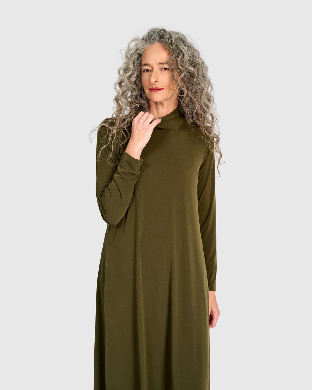 Essential Slinky A-line Dress, Khaki