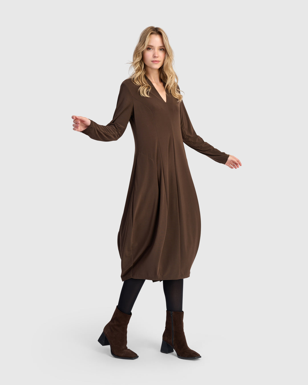 Essential Slinky Cocoon Dress, Sepia