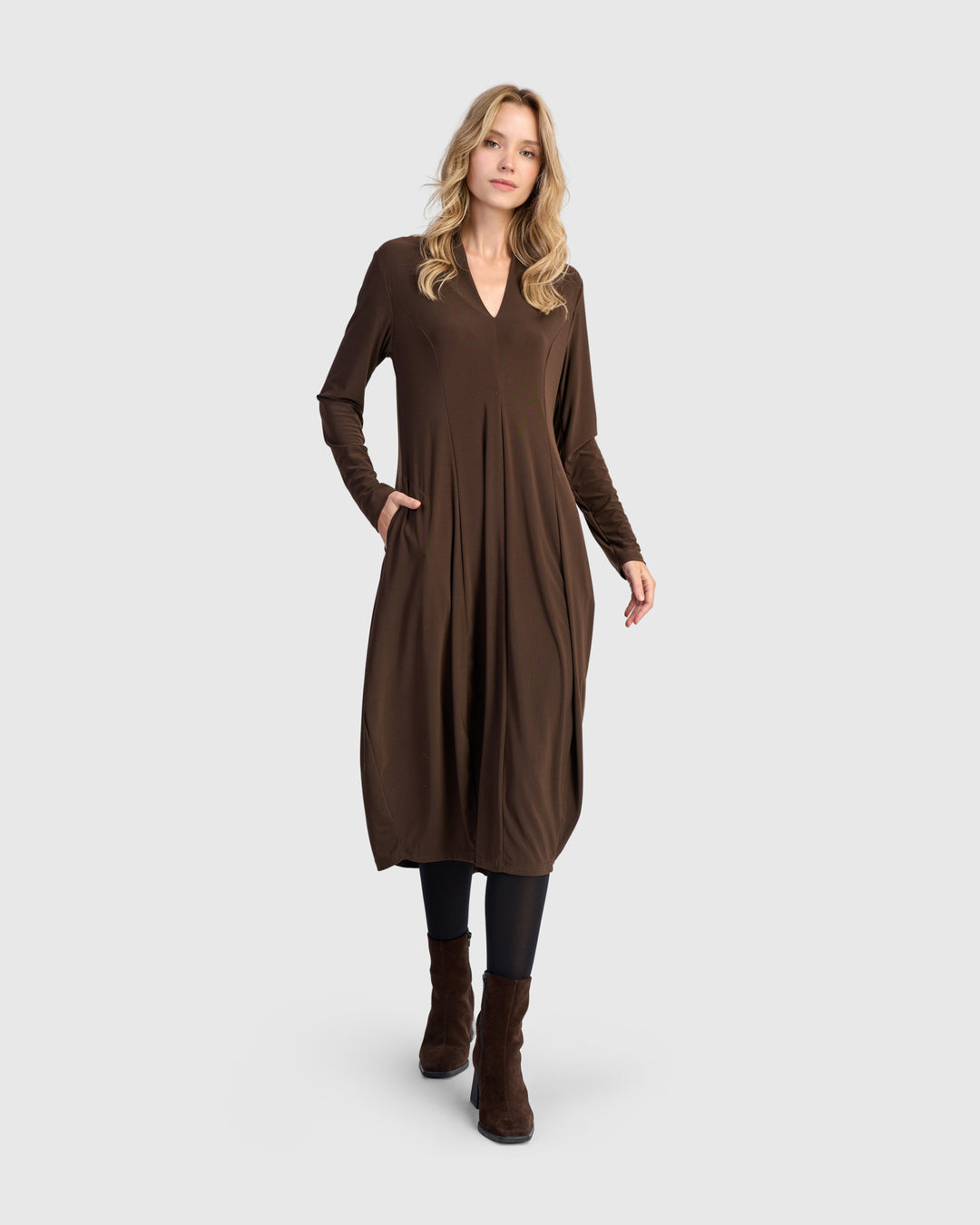 Essential Slinky Cocoon Dress, Sepia
