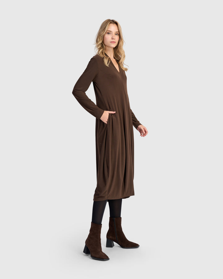 Essential Slinky Cocoon Dress, Sepia