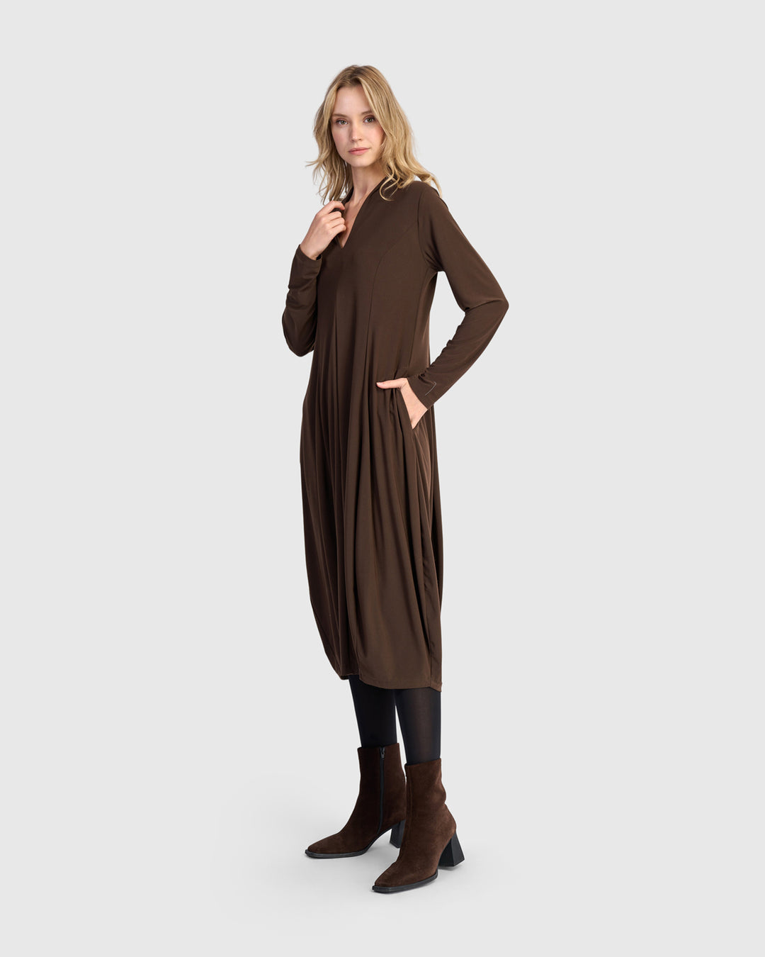Essential Slinky Cocoon Dress, Sepia