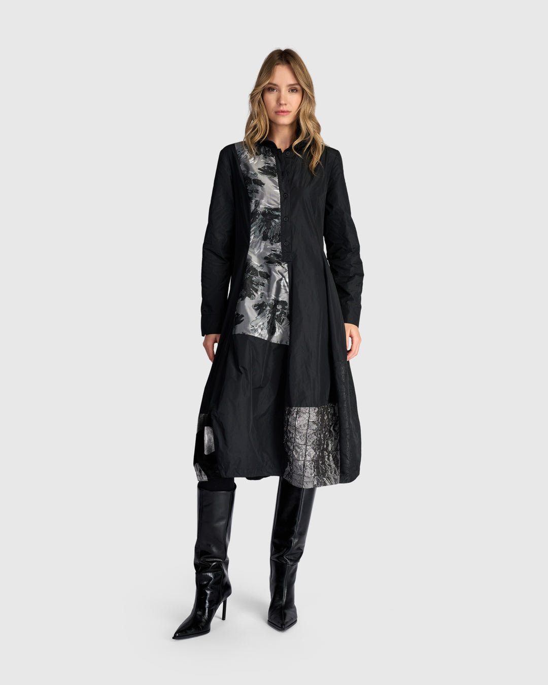 Parlour Swish Shirtdress, Black/Silver