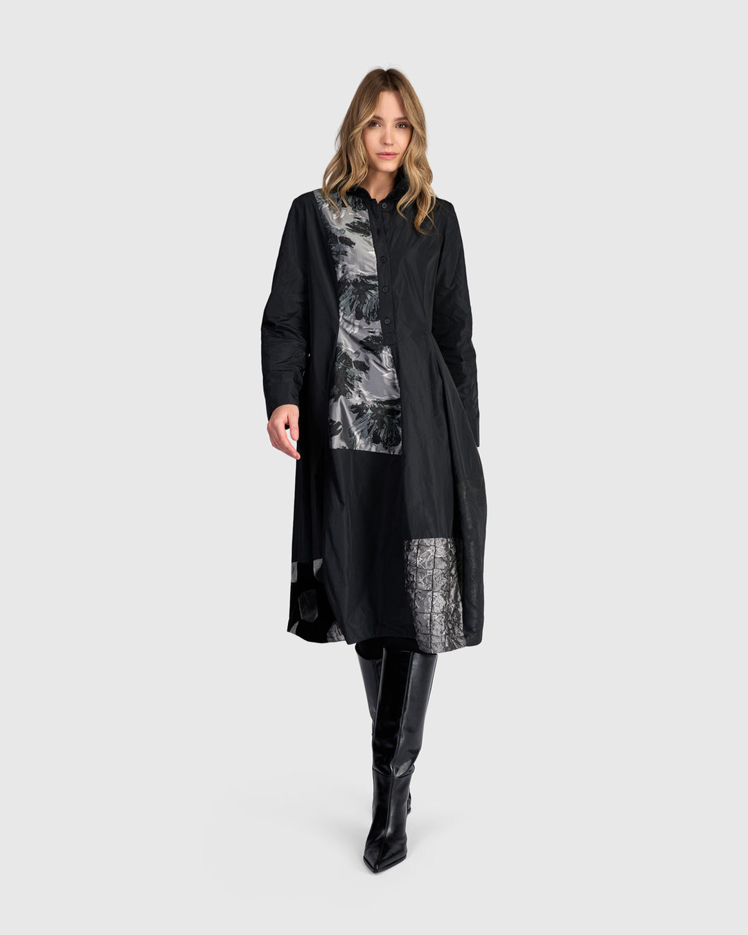 Parlour Swish Shirtdress, Black/Silver