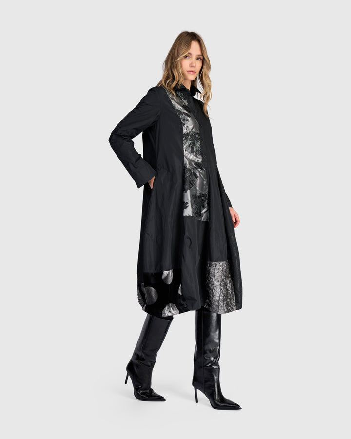 Parlour Swish Shirtdress, Black/Silver
