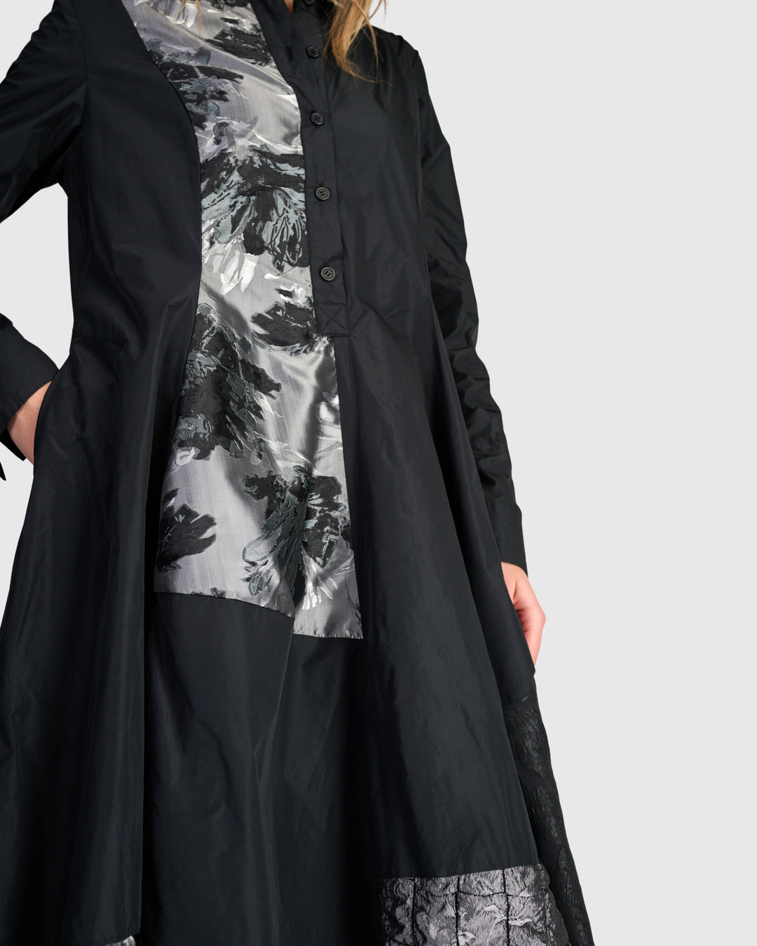 Parlour Swish Shirtdress, Black/Silver