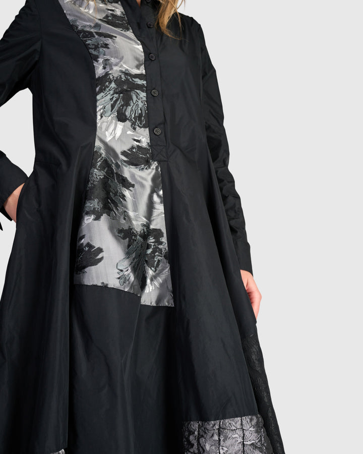 Parlour Swish Shirtdress, Black/Silver