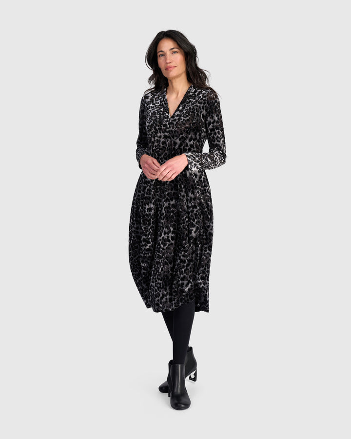 Luminary Cocoon Dress, Pewter Leopard