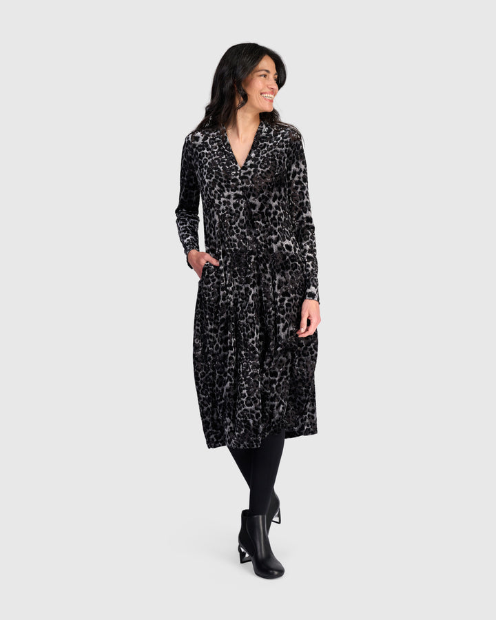 Luminary Cocoon Dress, Pewter Leopard