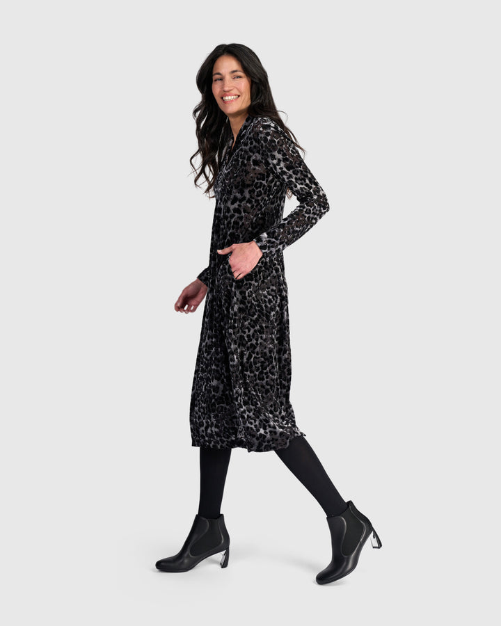 Luminary Cocoon Dress, Pewter Leopard