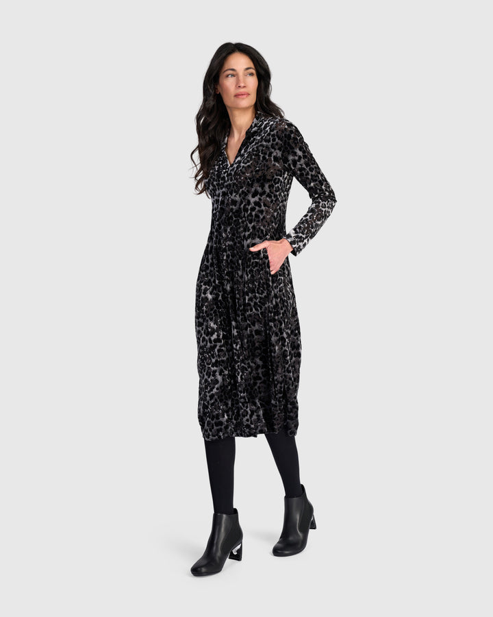 Luminary Cocoon Dress, Pewter Leopard
