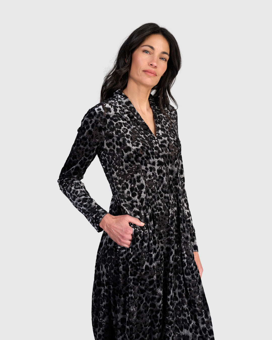 Luminary Cocoon Dress, Pewter Leopard