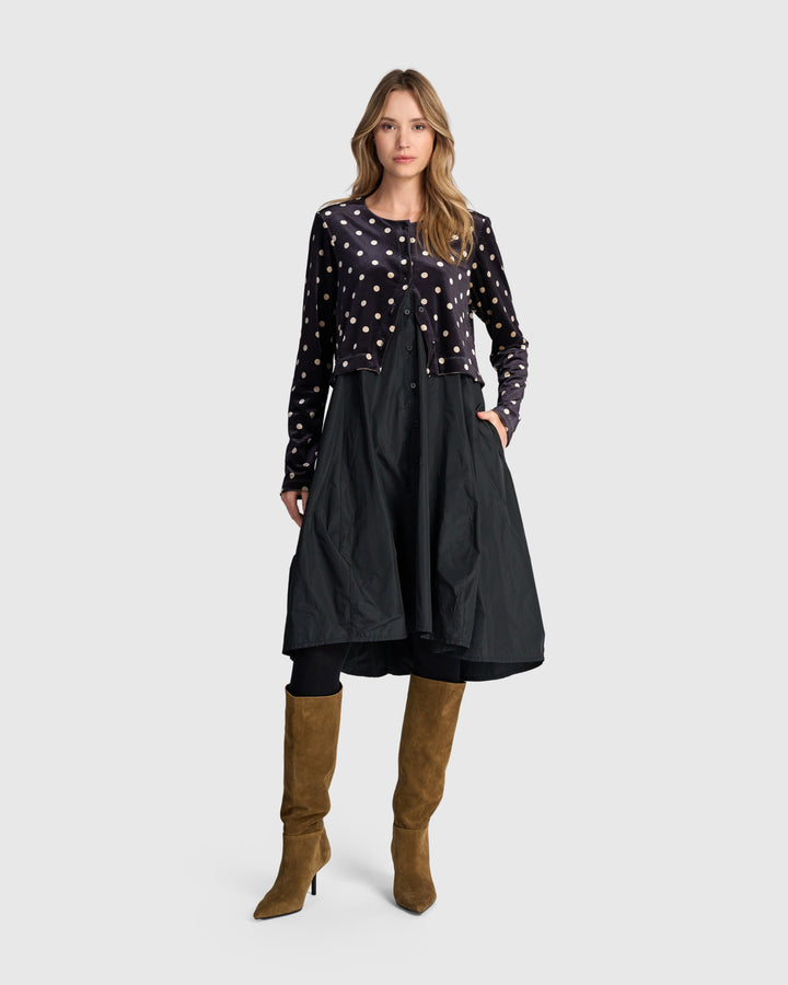 Starfall Cardi Dress, Black/Dots