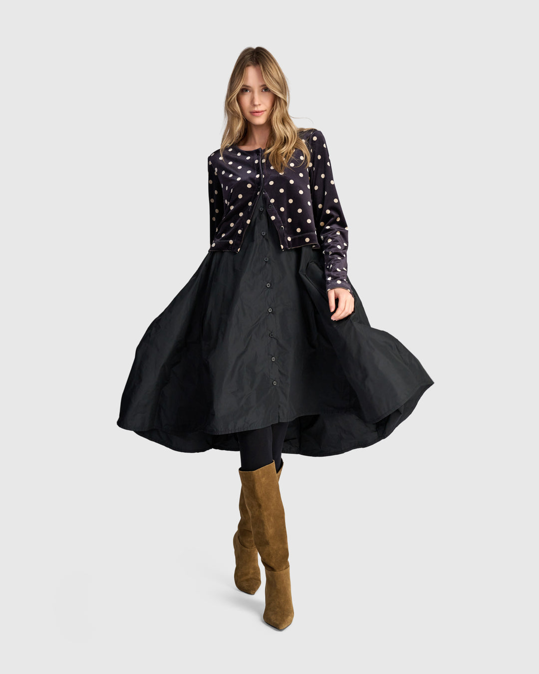 Starfall Cardi Dress, Black/Dots