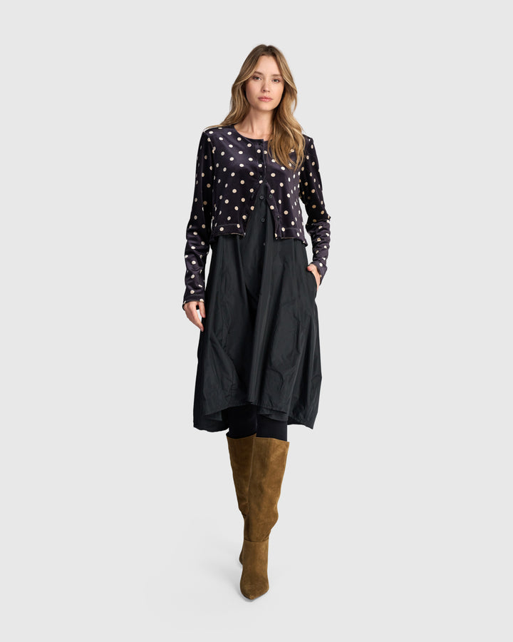 Starfall Cardi Dress, Black/Dots