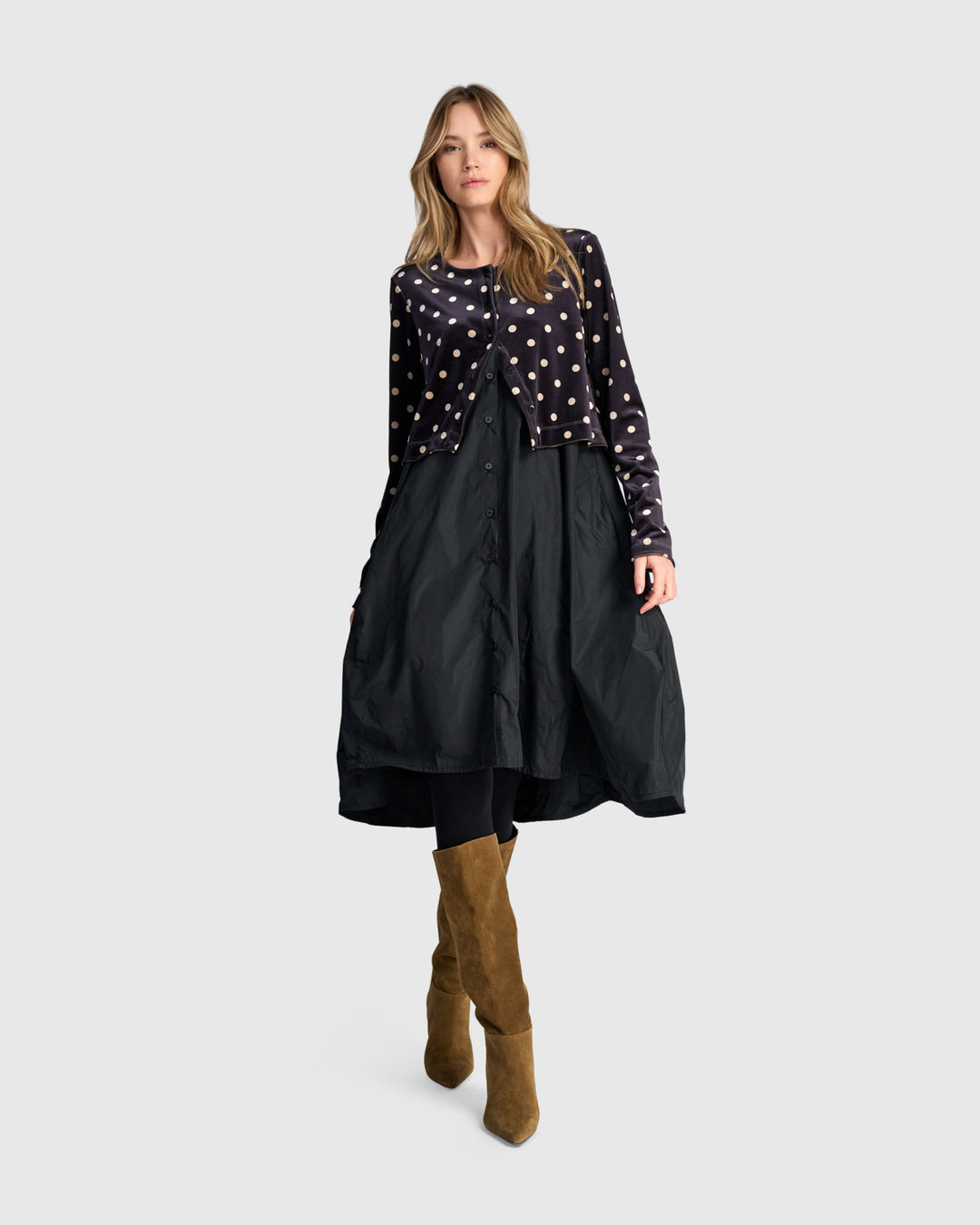 Starfall Cardi Dress, Black/Dots