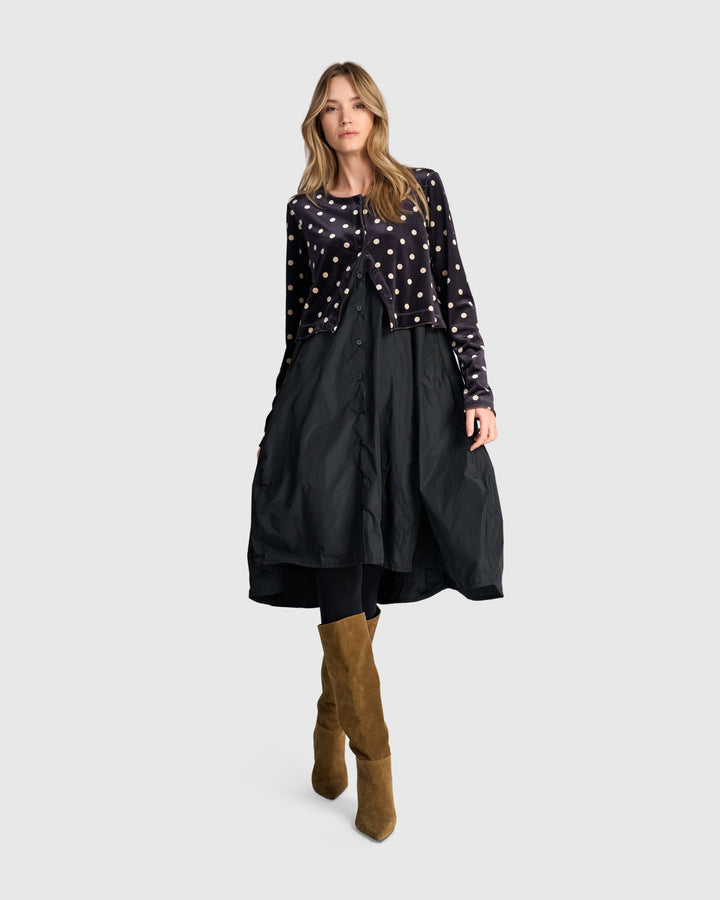 Starfall Cardi Dress, Black/Dots