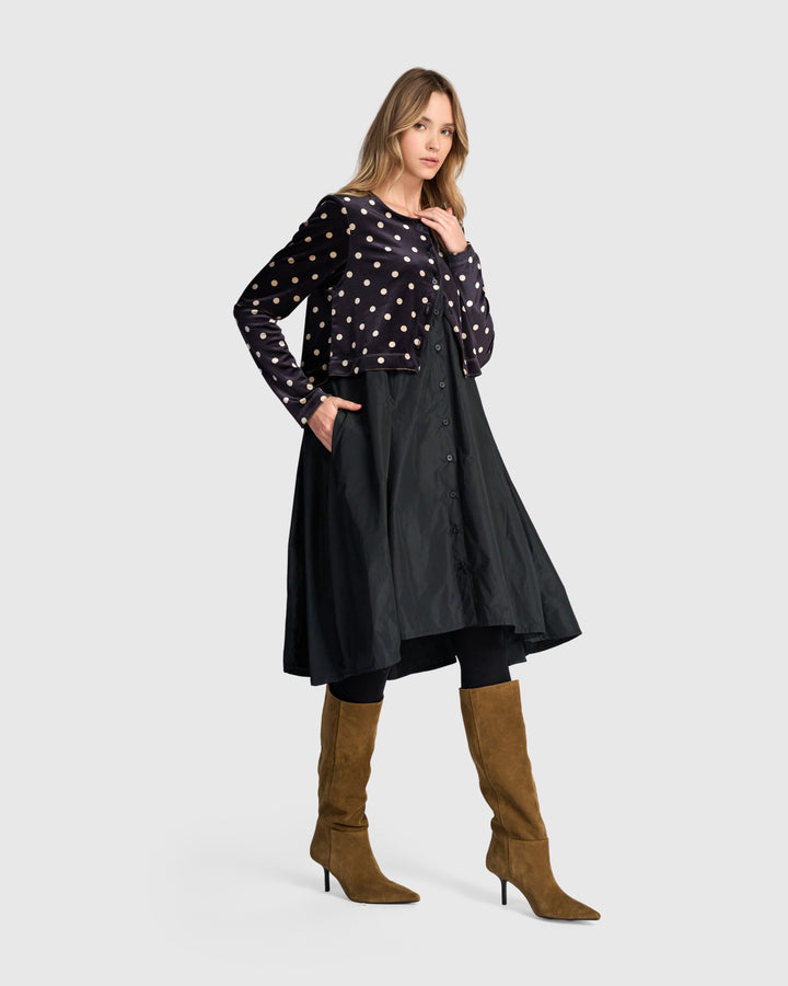 Starfall Cardi Dress, Black/Dots