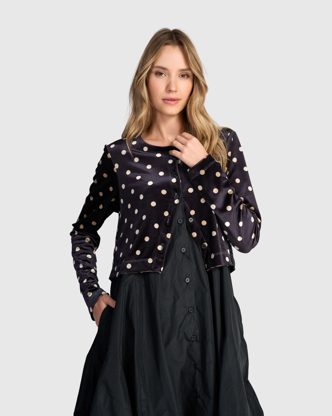 Starfall Cardi Dress, Black/Dots