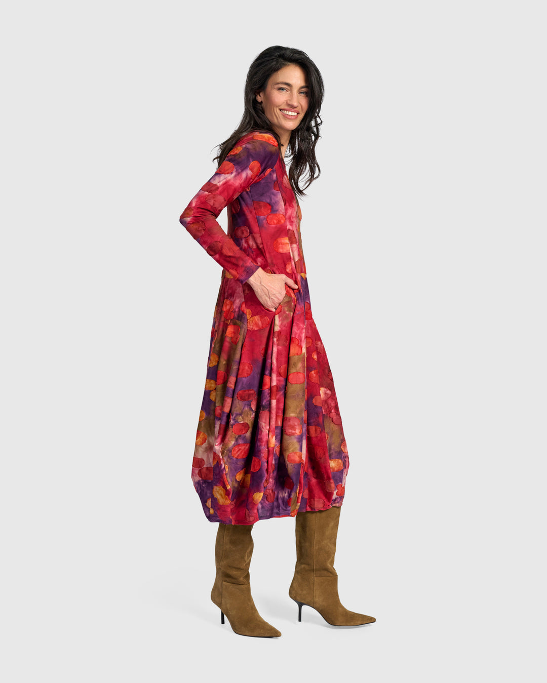 Calliope Crew Cocoon Dress, Berry Mix