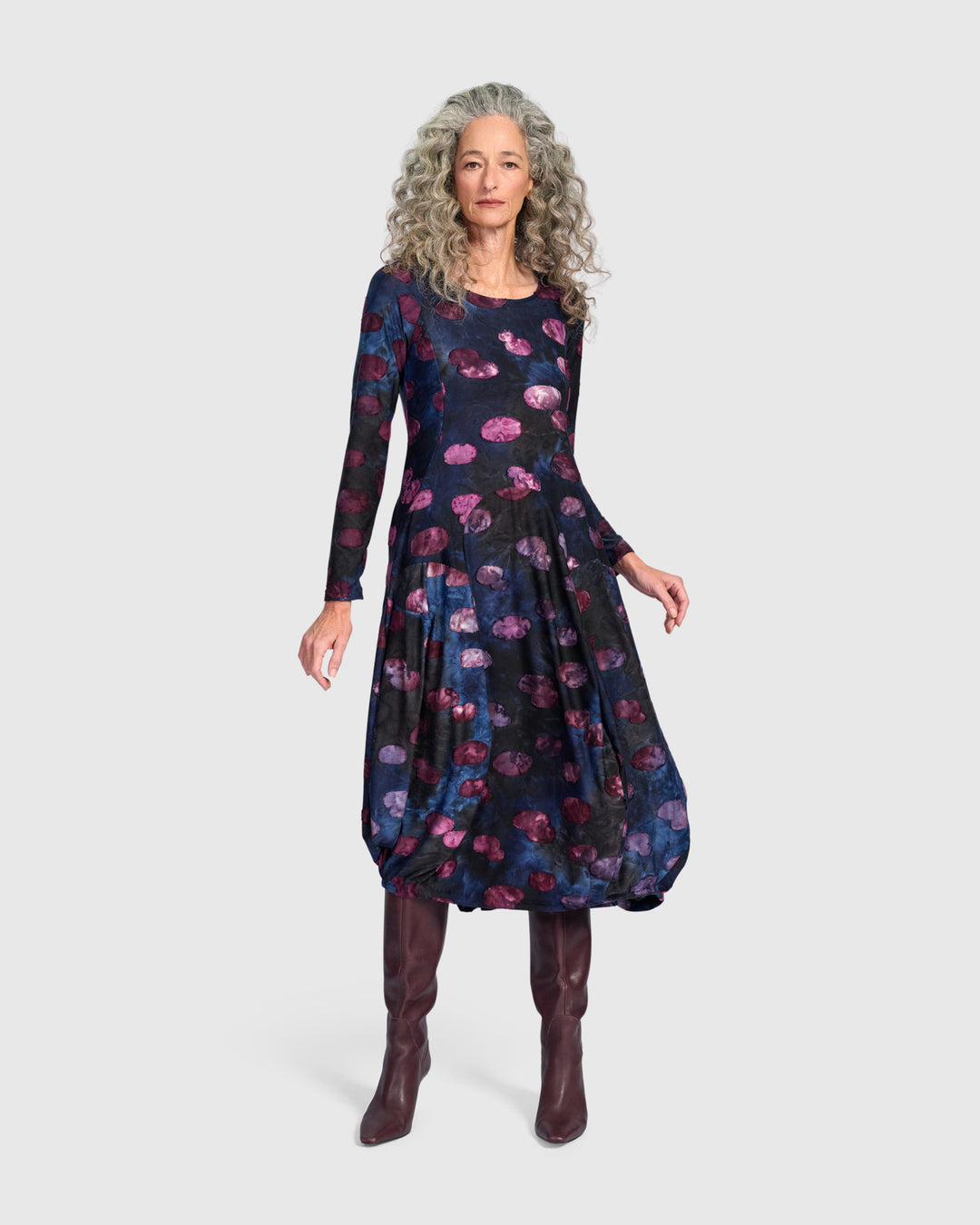 Calliope Crew Cocoon Dress, Midnight/Wine