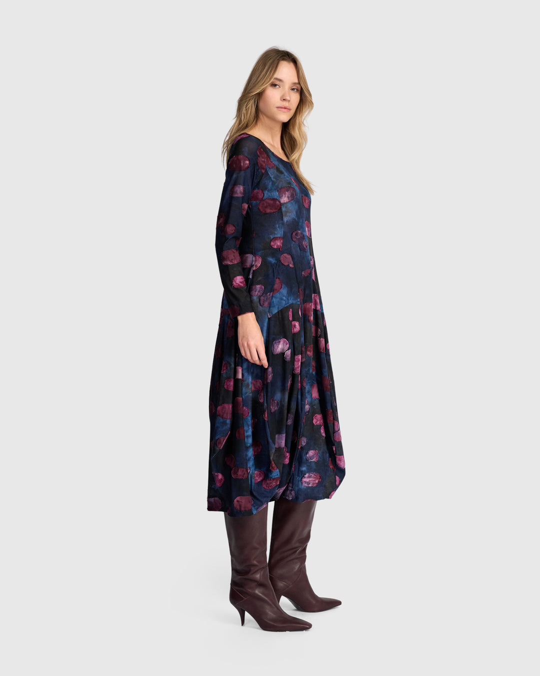 Calliope Crew Cocoon Dress, Midnight/Wine