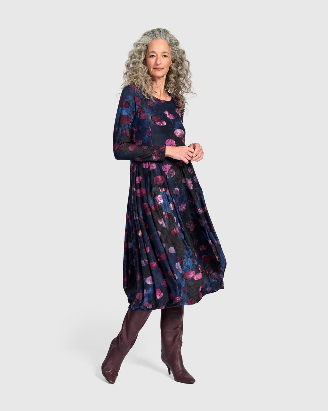 Calliope Crew Cocoon Dress, Midnight/Wine