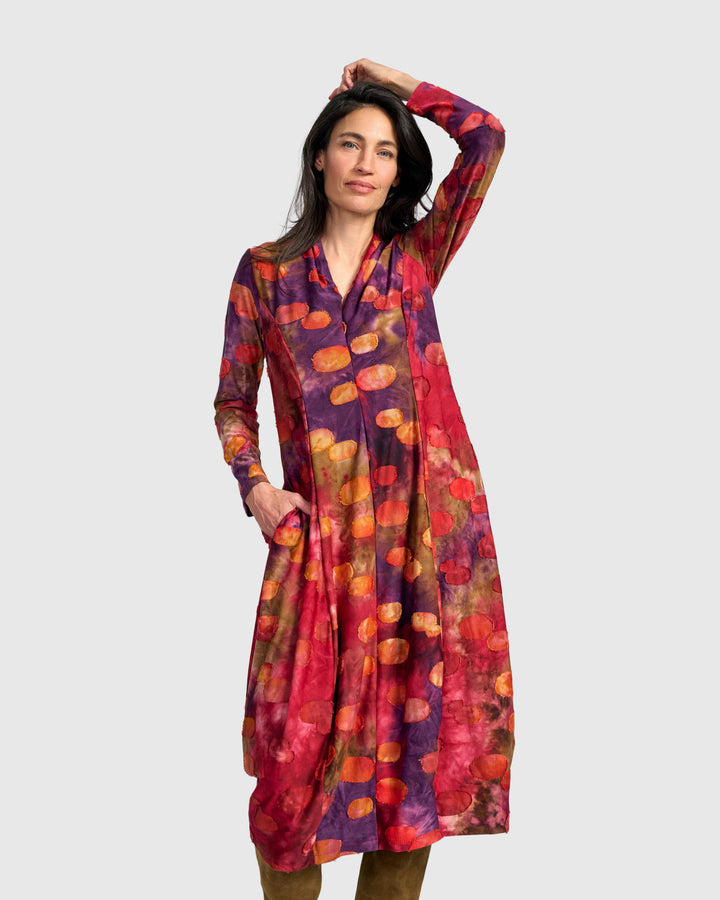 Festoon V-Neck Cocoon Dress, Berry Mix