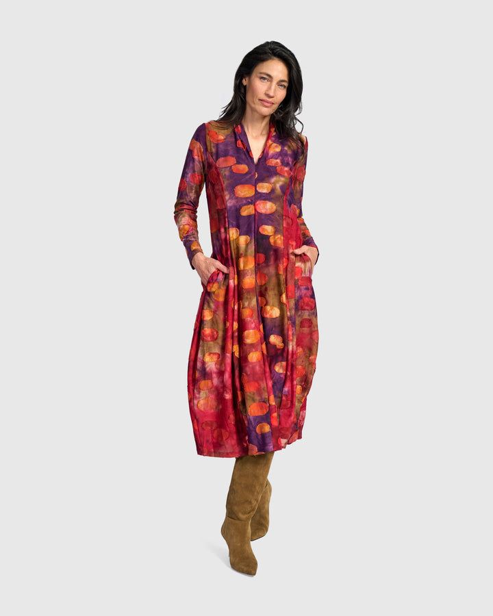 Festoon V-Neck Cocoon Dress, Berry Mix