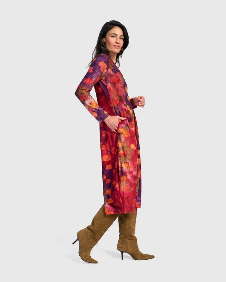 Festoon V-Neck Cocoon Dress, Berry Mix