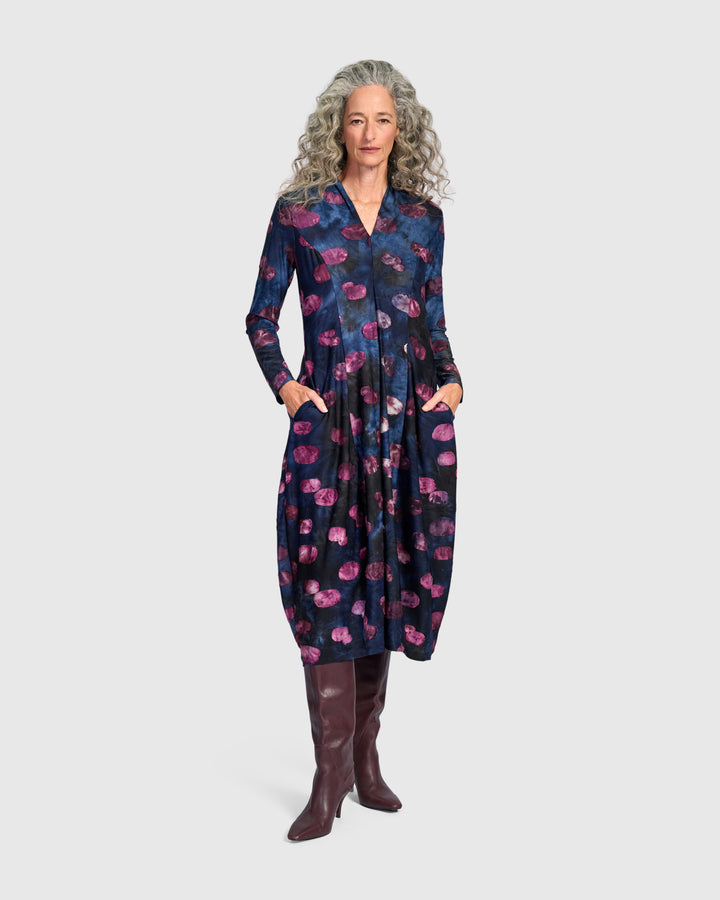 Festoon V-Neck Cocoon Dress, Midnight/Wine