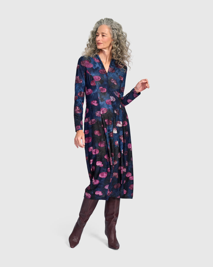 Festoon V-Neck Cocoon Dress, Midnight/Wine