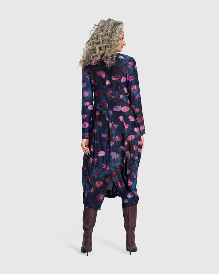 Festoon V-Neck Cocoon Dress, Midnight/Wine