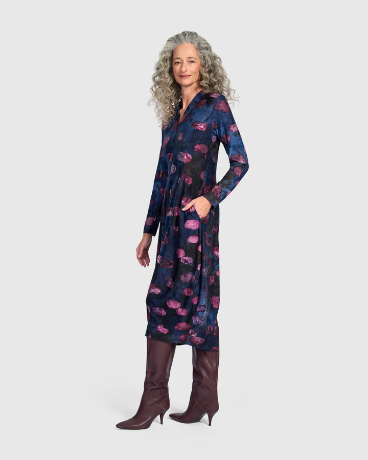 Festoon V-Neck Cocoon Dress, Midnight/Wine