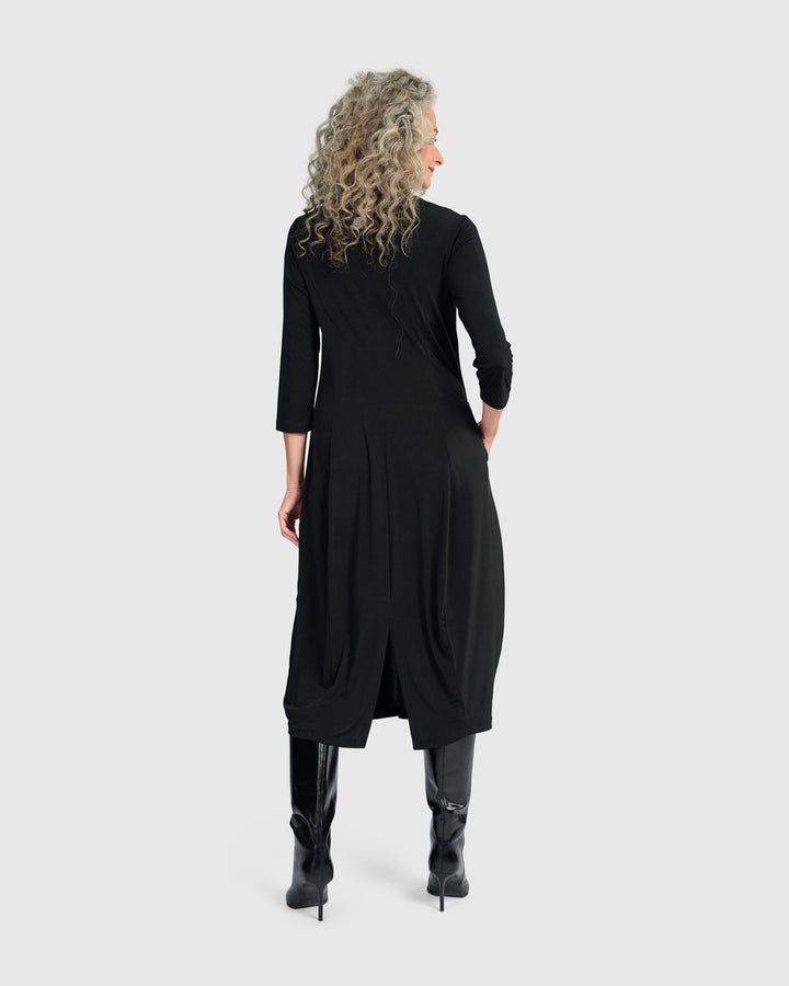 Essential 3/4 Sleeve Slinky Cocoon Dress, Black