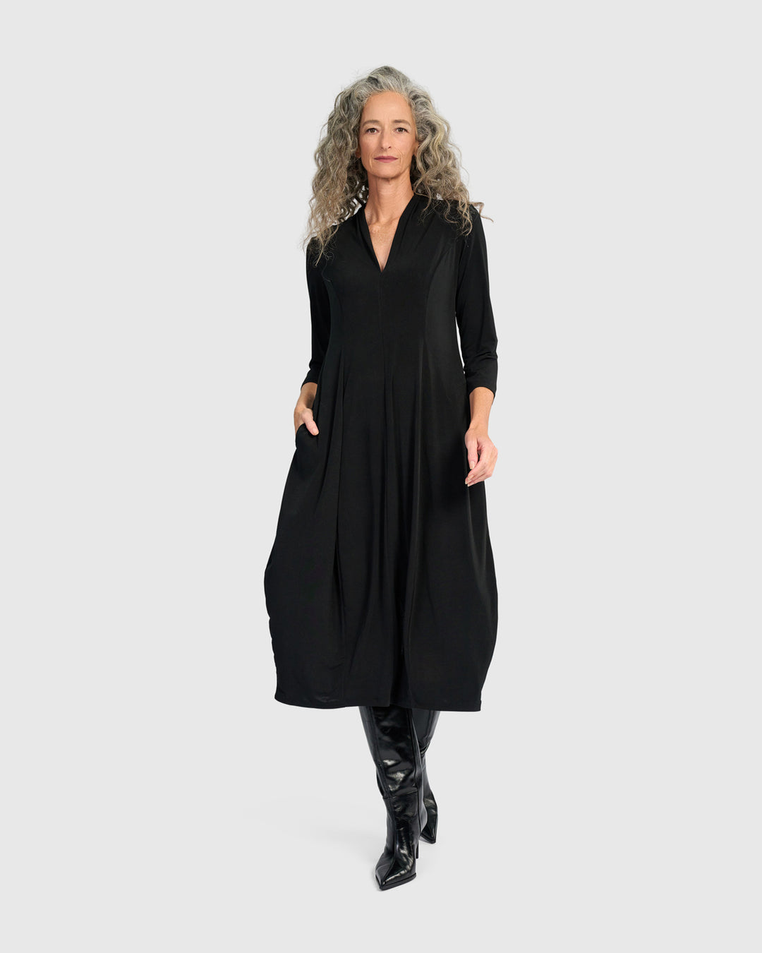Essential 3/4 Sleeve Slinky Cocoon Dress, Black