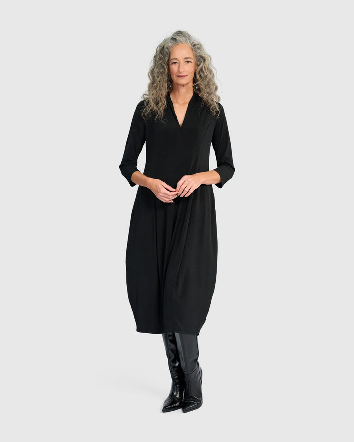 Essential 3/4 Sleeve Slinky Cocoon Dress, Black