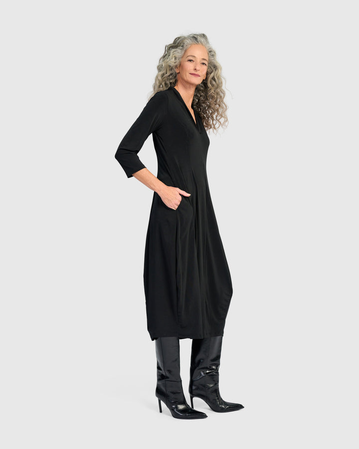Essential 3/4 Sleeve Slinky Cocoon Dress, Black