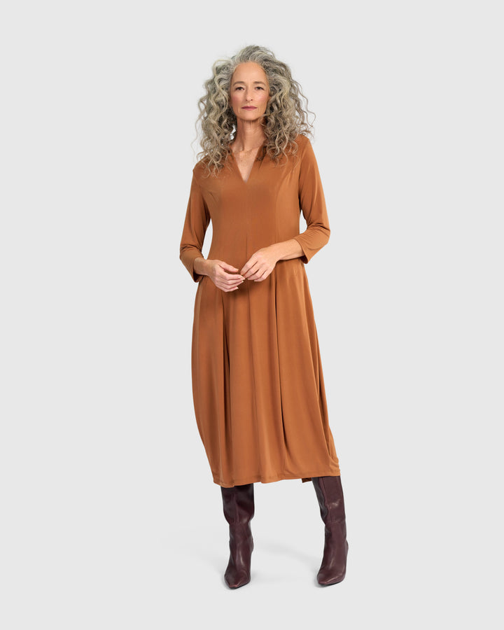 Essential 3/4 Sleeve Slinky Cocoon Dress, Caramel