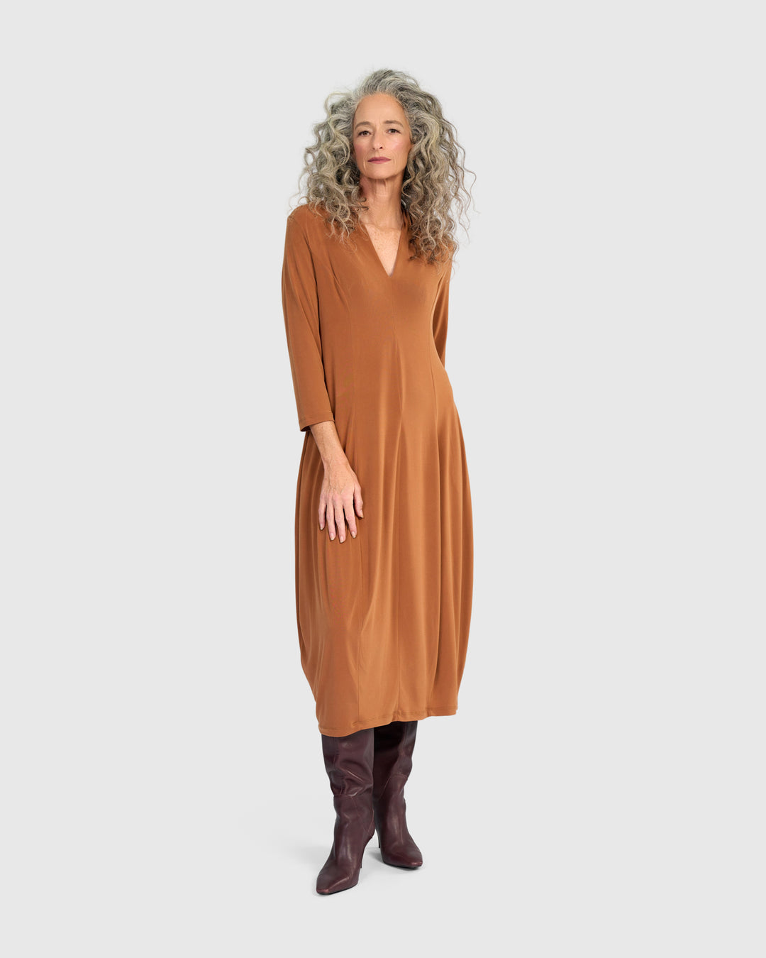 Essential 3/4 Sleeve Slinky Cocoon Dress, Caramel