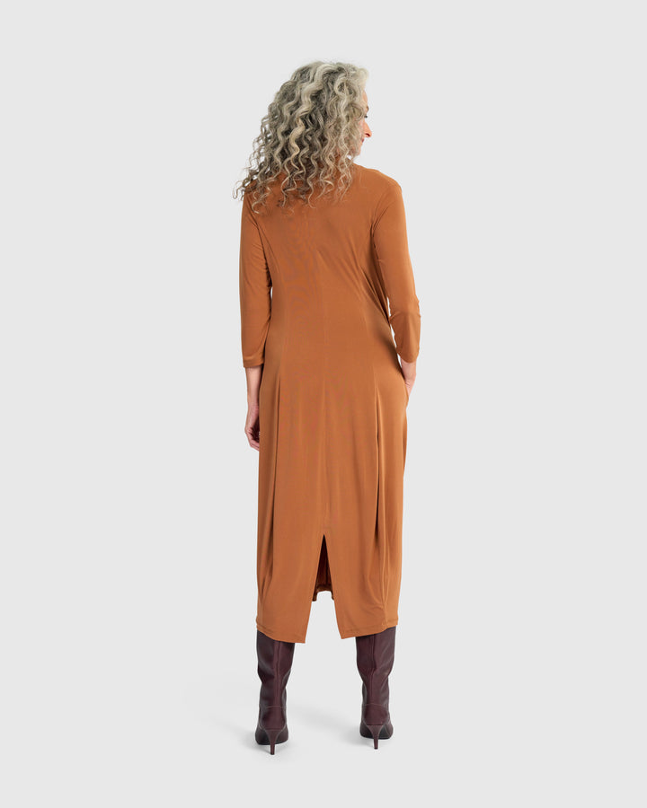 Essential 3/4 Sleeve Slinky Cocoon Dress, Caramel