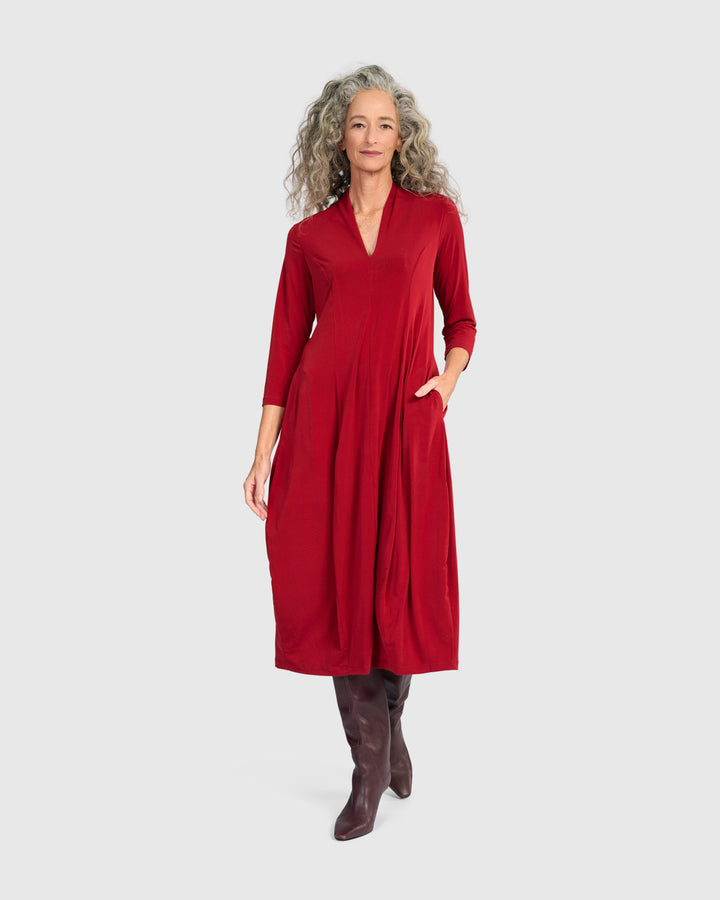 Essential 3/4 Sleeve Slinky Cocoon Dress, Garnet