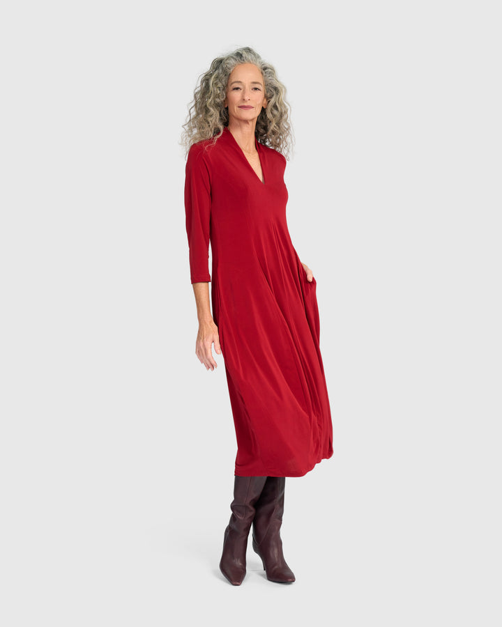 Essential 3/4 Sleeve Slinky Cocoon Dress, Garnet