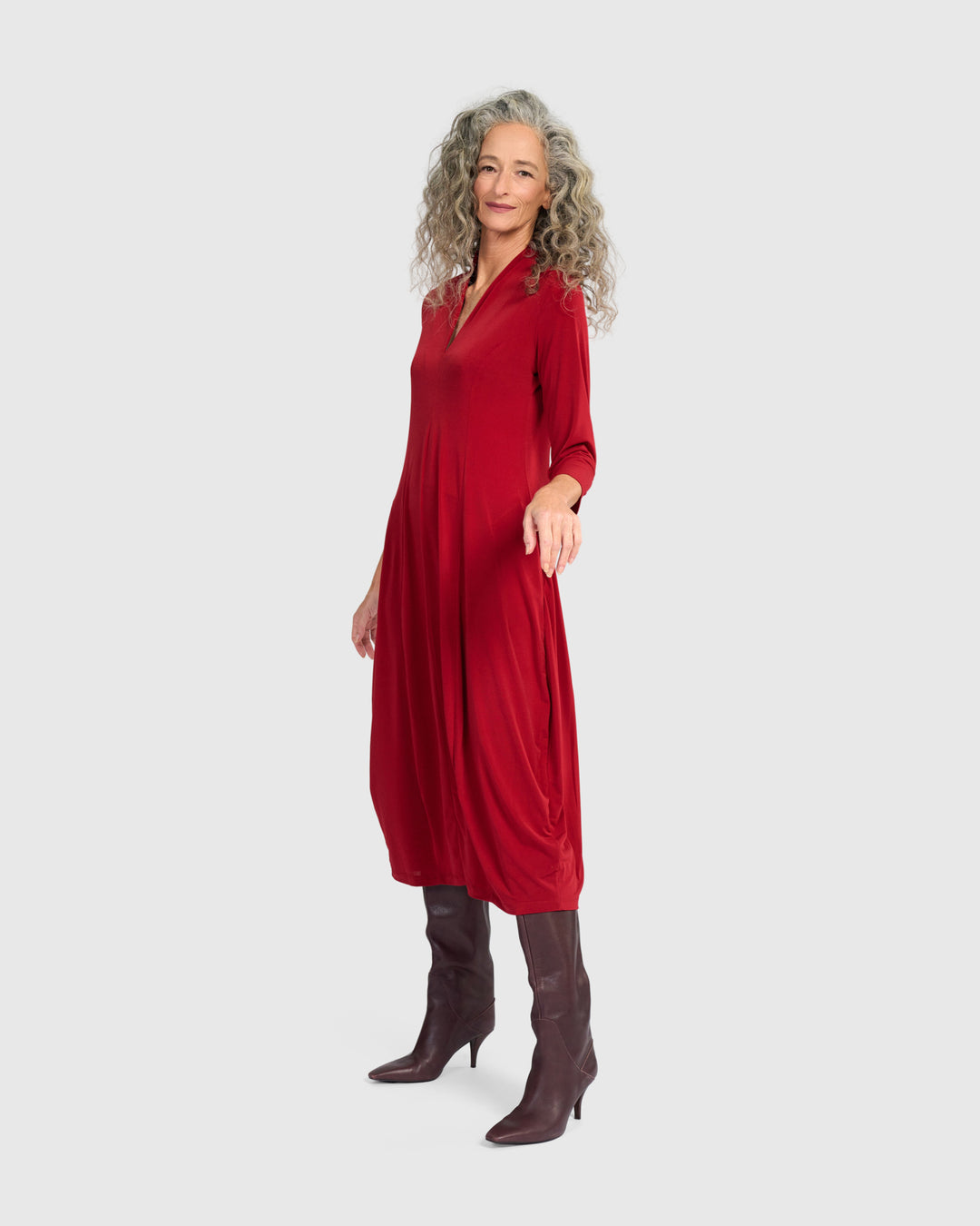Essential 3/4 Sleeve Slinky Cocoon Dress, Garnet