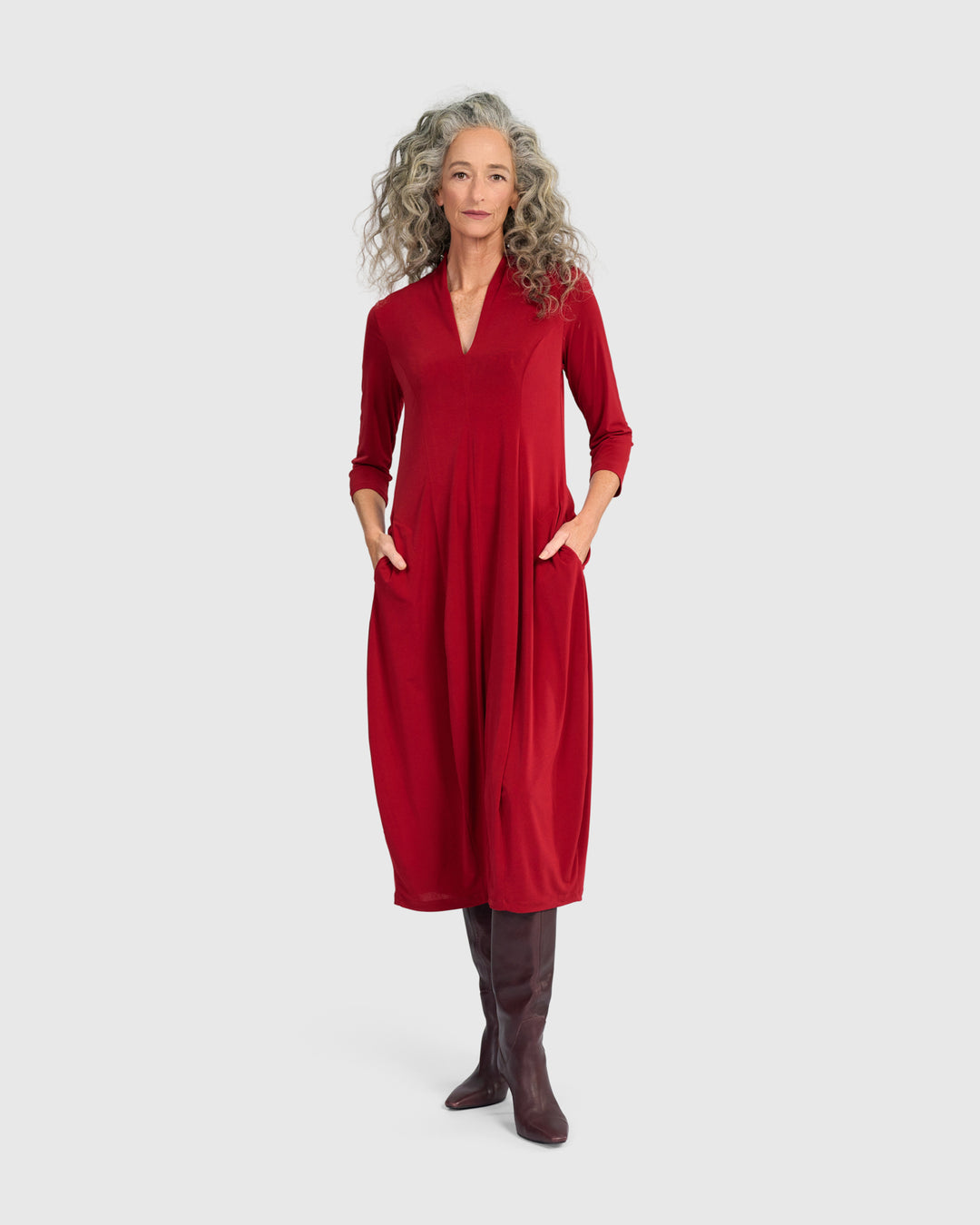 Essential 3/4 Sleeve Slinky Cocoon Dress, Garnet